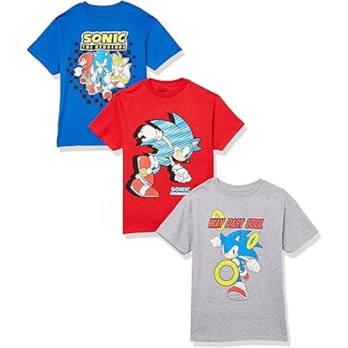 SEGA Boys Sonic The Hedgehog 3-Pack Tee Bundle, Sonic, Tails, Knuckle T Shirt, Red Heather Grey Royal
