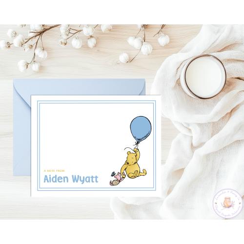 Winnie The Pooh Stationery, Blue Stationary, Pooh Thank You Cards, Pooh Baby Shower Gift, Personalized Balloon Stationery, Custom Notecards