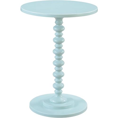 Convenience Concepts Palm Beach Spindle Table 17.75" - Traditional Round End Table for Living Room, Turned Solid Wood Side Table, Classic Display Pedestal Table, Sea Foam Blue