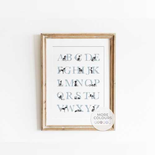 Black German Shorthaired Pointer Alphabet Poster | GSP Puppy ABC Print | Custom Color Nursery Art | Kids Room Wall Decor Digital Download