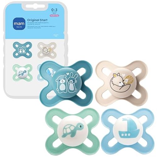 MAM Original Start Matte Baby Pacifiers 0-3 Months Newborns, BPA-Free Skin Soft Silicone Nipple, Developed with Medical Experts, Easy to Clean, 4 Count