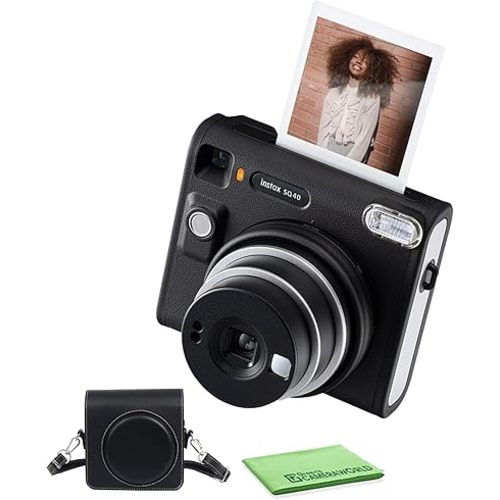 Fujifilm Instax Square SQ40 Instant Camera Vintage Black Bundle with Carrying Case + Cleaning Cloth