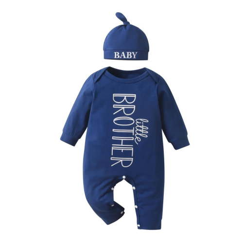 Infant Baby Boy Clothes Letter Style Long Sleeve Romper and Hat Outfit Set Blue 6-9 Months