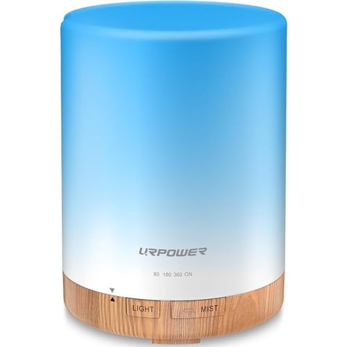 URPOWER 300ml Essential Oil Diffuser Ultrasonic Air Humidifier AUTO Shut Off Aromatherapy Scent Diffuser Night Light 7 Color Changing LED Lights and 4 Timer Settings for Home Office Yoga