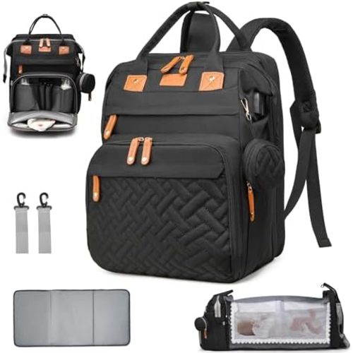Diaper Bag with Changing Station, Multifunction Travel Baby Bag, Waterproof Baby Tote, Large Capacity Mommy Bag, Newborn Essentials Backpack Bag, Unisex, Black