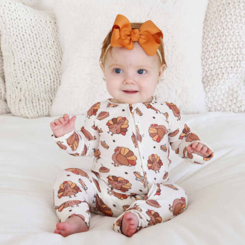 Turkey Treats Bamboo Waffle Convertible Zip Romper