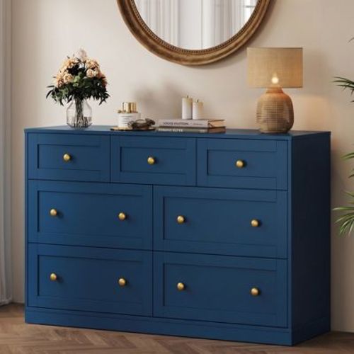 Heynemo 7-Drawer Dresser – Large Storage Chest for Bedroom, Blue