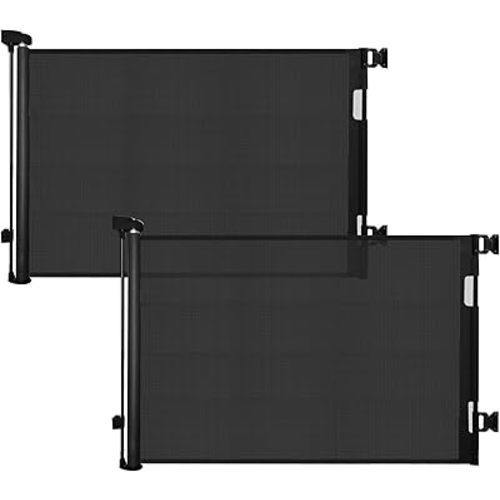 2-Pack Retractable Baby Gate for Stairs-33”Height, Expands up to 55”Width-Safety Gate for Infants, Toddlers, Dogs & Pets-Easy Install, Secure Closure, Black Mesh Design for Indoor & Outdoor Use