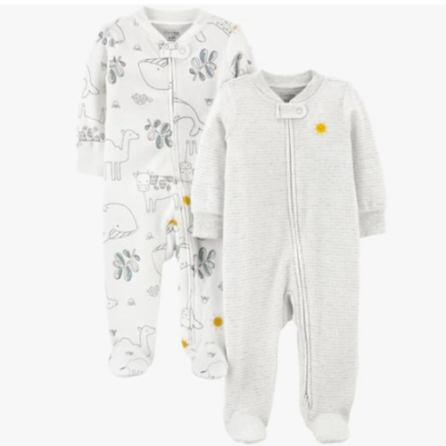 Simple Joys by Carter's unisex-baby 2-way Zip Thermal Footed Sleep and Play, Pack of 2