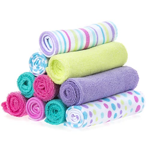 Spasilk Washcloth Wipes Set for Newborn Boys and Girls, Soft Terry Washcloth Set, Pack of 10, Aqua Bubbles, (010-1201)