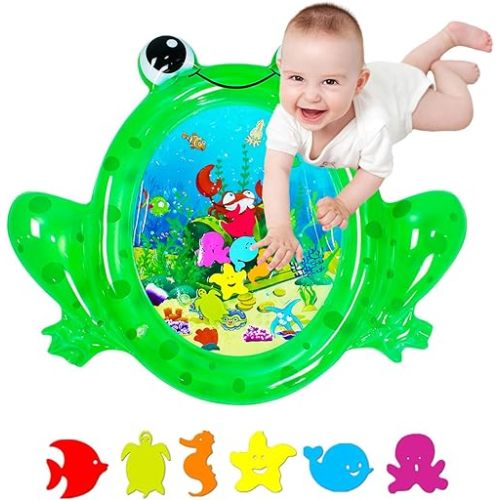 ZHUYNXIR Frog Infant Water Mat, Tummy Time Baby Play Mat, Inflatable Play Center for Newborn (36.5x30 in)