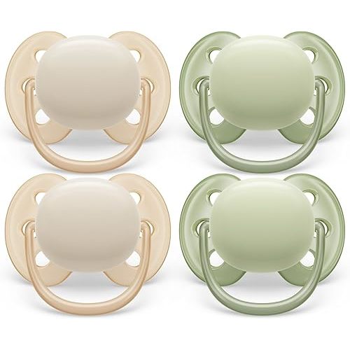 Philips Avent Ultra Soft Pacifier 0-6m, Sand/Pastel Warm Green, 4 pack SCF091/23