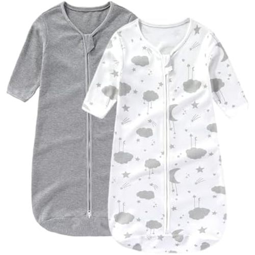 Baby Sleep Sack 2 Pack with Long Sleeve, 2-Way Zipper Ultra-Soft Cotton & Breathable