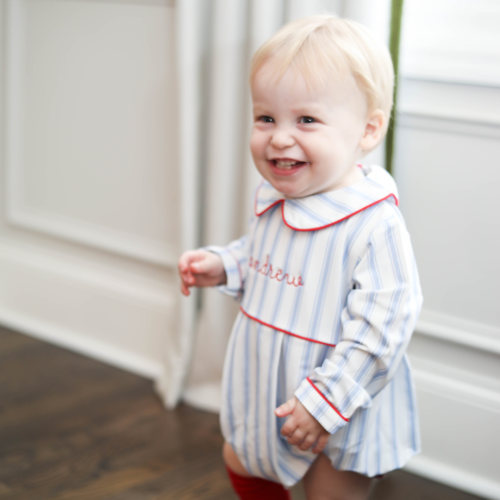 Blue Ticking Striped Bubble – The Bella Bean