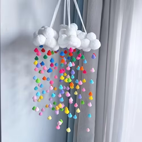 new clouds raindrops hairball wind chimes handmade wind - Temu