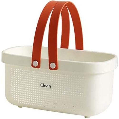 Shower Basket For Toys,Plastic Bathroom Storage Basket with Handle, Shower Caddies Bins for Storing Bathroom Body Wash, Shampoo, Conditioner, Lotion- 12.4 * 6.14 * 7inch - White