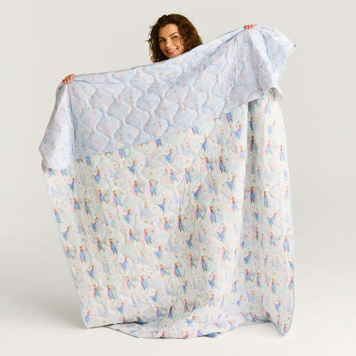 Blue Reversible Disney Frozen Elsa & Anna & Let It Go Reversible Quilted Patoo® Blanket | Posh Peanut®