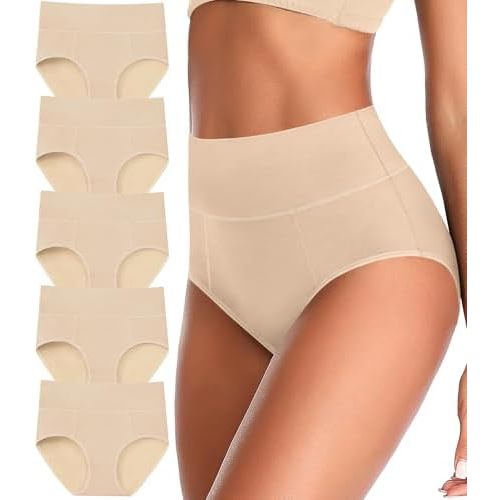 ASIMOON Tummy Control High Waisted Underwear for Women Cotton Plus Size Full Coverage Panties Ladies Briefs