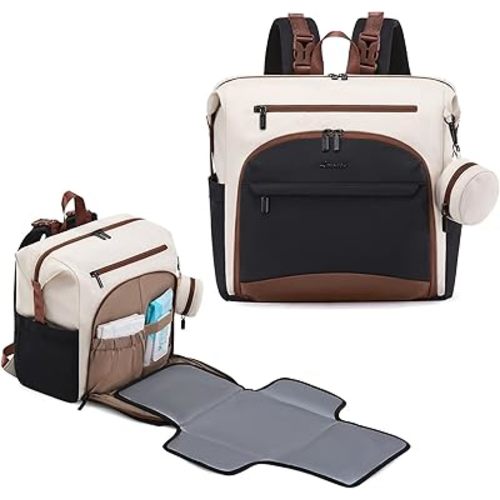 LOVEVOOK Diaper Bag Backpack, Baby Bag with Changing pad, Waterproof Diaper Backpack for Mom Dad, cute Mommy Bag for Boy and Girl, Travel Essential Baby Registry Shower, Black-White-Brown