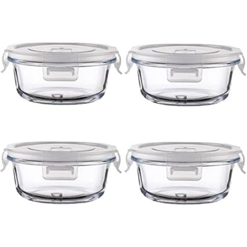 Small Round Glass Food Storage Containers With Lids, 1.5 Cup Round Meal Prep Bowls With Lids BPA-Free, Airtight Small Glass Food Containers for Microwave, Dishwasher, Freezer Safe-（4 pack）