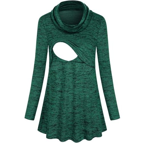 Joymom Maternity Warm Cowl Neck Nursing Sweatshirt Breastfeeding Tunic Tops