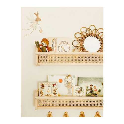 Wooden Nursery Wall Shelf | Kids Bookcase | Rattan Book Shelf | Montessori Shelf | Kids Room Shelf | Wooden Bookcase | Kids Furniture
