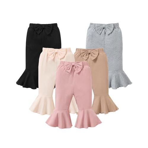 5-Pack Toddler Baby Girl Pants Bow Flare Bell Leggings Bottoms | Newborn Infant Cotton Pants,Soft,Cute Bow,Spring Fall Winter Daily Wear,Casual Leggings