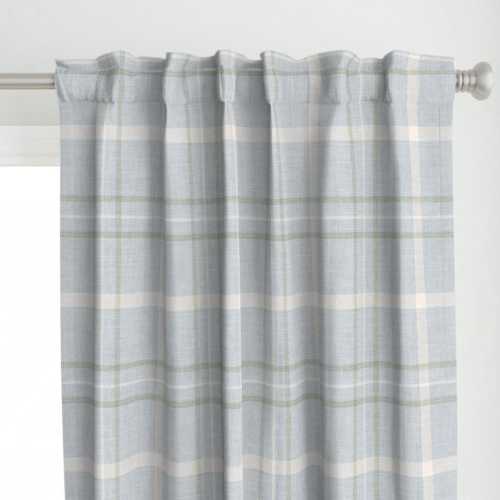 Traditional Curtain Panel - Heritage Revival Blue Green Rustic Custom Curtain Panel - Minimal Plaid Large Blue by little_forest_atelier -