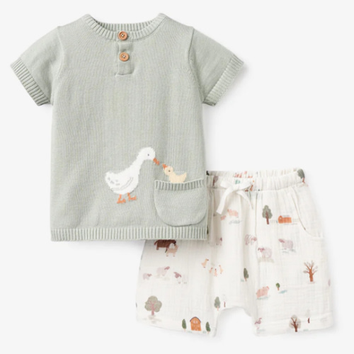On the Farm Knit Henley + Organic Muslin Short Set – Elegant Baby