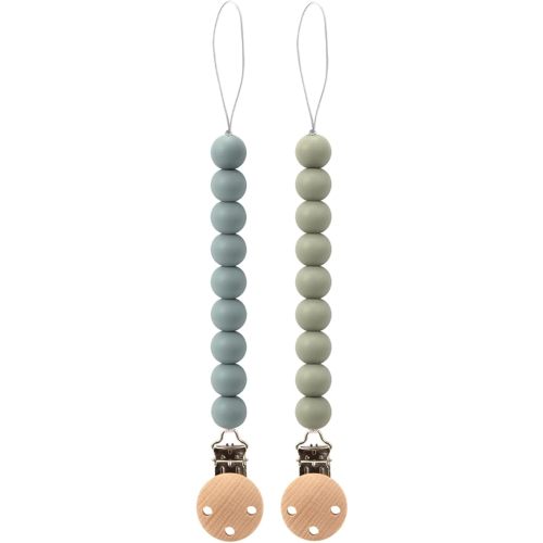 Silicone Pacifier Clip Holder for Baby, Fits Most Pacifier Styles, BPA-Free, 2 Pack (Sage & Ether)