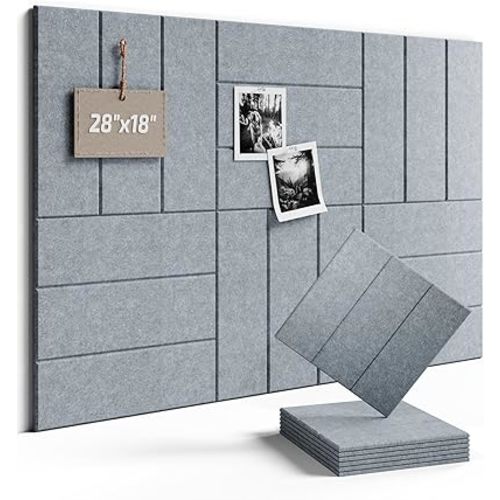 Fluxynara Felt Bulletin Board Tiles -28"x18" with 40 Adhesive Tabs, Cork Board Alternative for Office Decor, Push Pin Board Wall Organizer 6-Pack (Blue Gray)