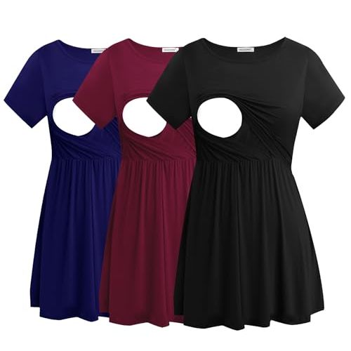 Smallshow Women's Maternity Nursing Tops 3 Pack Short Sleeve Breastfeeding Shirt