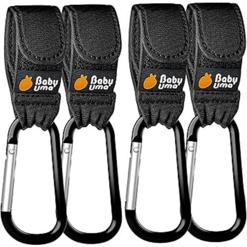 Baby Uma Baby Stroller Hooks for Bags - 4-Pack of Stroller Clips for Diaper Bag, Carry 11 lbs per Stroller Carabiner Clip, Adjustable Stroller Straps, Bag Hook, Universal Stroller Accessories