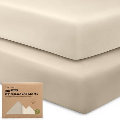 2-Pack Waterproof Baby Crib Sheets for Boys, Girls, 52x28 (Ecru)