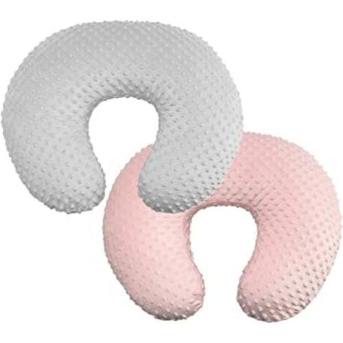 OWLOWLA 2Pack Nursing Pillow Cover Grey&Pink Nursing Pillow Covers Set Breastfeeding Pillow Slipcover Fits Naked Nursing Pillow for Baby Boy Girl(Silver Gray/Blush)