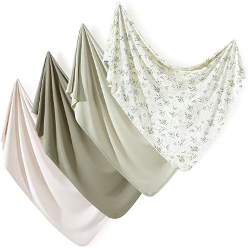 GRSSDER 4-Pack Ultra Soft Stretchy Jersey Knit Baby Swaddle Blankets, 33x44