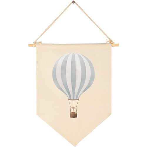 Boho Canvas Banner Flag Sign Pennant Poster Wall Decor Gift for Baby Boy Girl Kid Nursery Baby Room Above Crib Bedroom Playroom Reading Room Door-Hot Air Balloon Adventure-Birthday Christmas Gift