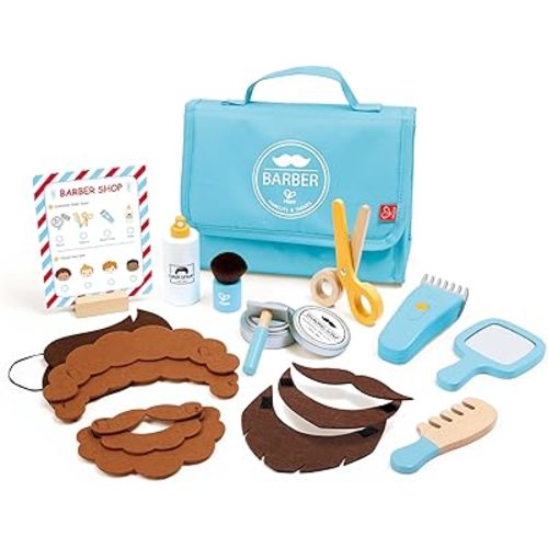 Hape Hairdressing Set | with Realistic Hairdressing Accessories, Felt Hair and Storage Bag | Educational Role Play Toy for Kids