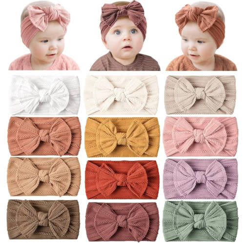 Prohouse 12 Pack Baby Nylon Headbands Hairbands Hair Bow Elastics Handmade Hair Accessories for Baby Girls Newborn Infant Toddlers Kids(Pink)