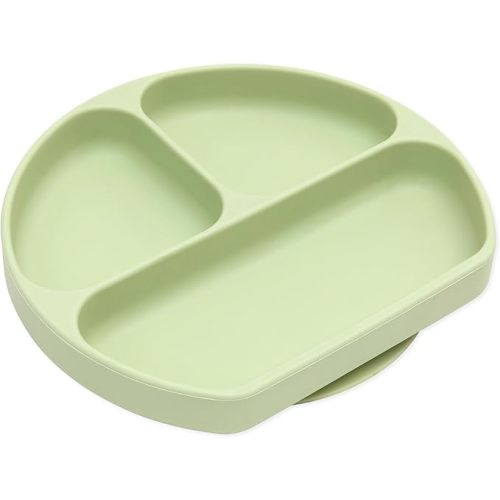 Bumkins Toddler and Baby Suction Plate, Divided Grip Dish for Babies and Kids, Baby Led Weaning, Feeding Supplies, Sticks to Tables and Highchairs, Platinum Silicone, for Chidren 6 Months, Sage