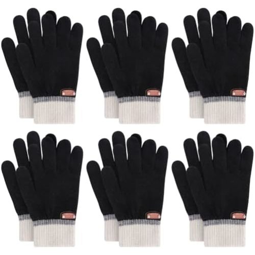 6 Pairs of Kids Gloves Boys Winter Gloves Stretchy Full Fingers Knitted Gloves Wool Fleece Lined Mittens