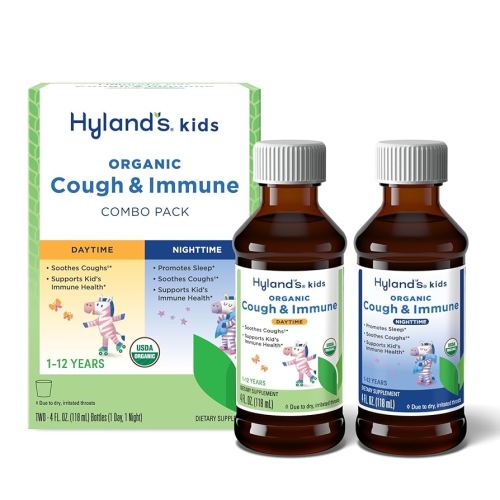 Hyland's Kids Organic Cough and Immune Day and Night Combo Pack, Eases Coughs, Supports Immunity, Promotes Sleep, Two 4 Fl Oz. Bottles (8 fl oz)