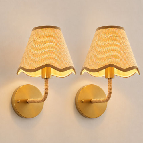 Ophelia & Co. 11.8Inch Farmhouse Wall Sconce Lamp Rattan Bedside Armed Sconce Light | Wayfair