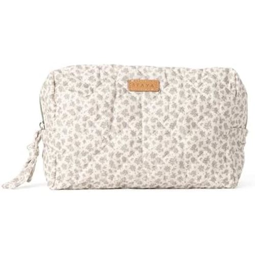 Staya Quilted Makeup Bag for Women – Cotton Travel Cosmetic & Toiletry Pouch, Small Aesthetic Organizer for Purse & Carry-On (Sweet Pea)