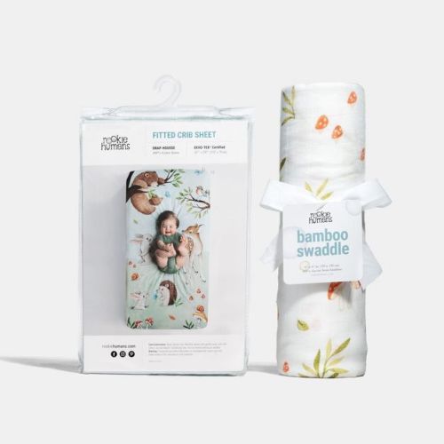 Rookie Humans Crib sheet and Swaddle bundle - Enchanted Forest