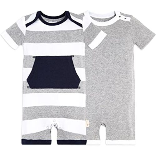 Burt's Bees Baby Baby Boys Short Sleeve Rompers, 100% Organic Cotton One-Piece Coverall and Layette Set