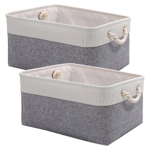 Foldable Storage Basket, Fabric Open Basket Bins, Closet Organizers with Handles for Home, Office, 2 Pack