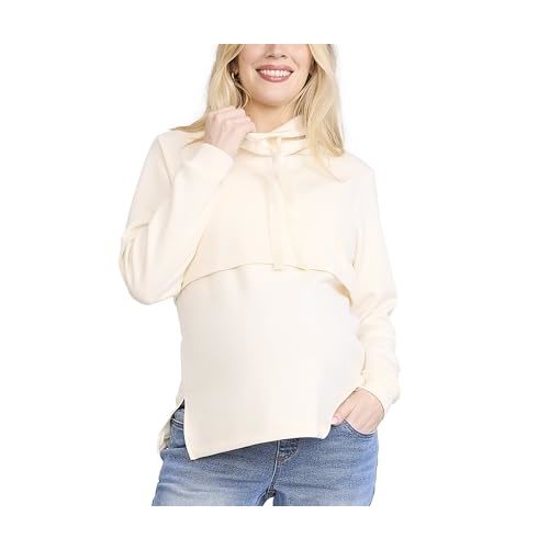 Motherhood Maternity Women's Long Sleeve Funnel Neck Nursing Pullover Pregnancy Sweatshirt for Breastfeeding