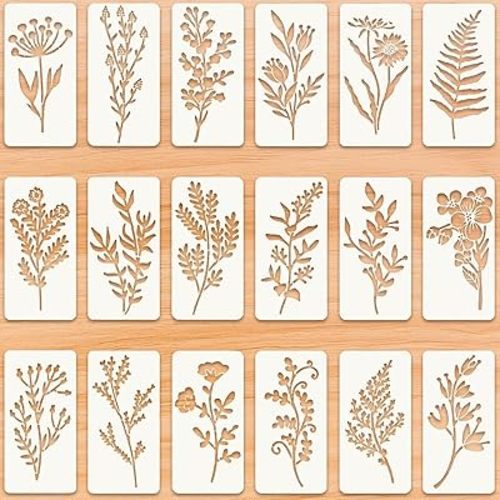 18 Sheet Reusable Flower Stencils for Painting,Stencils for Painting on Wood,Large Floral Stencil Templates with Leaf Vine Designs for DIY Crafts,Home Decor,Furniture Art