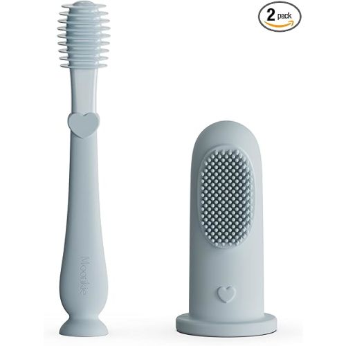 Moonkie Baby Finger Toothbrush Tongue Oral Cleaner Kit for 3 Months +, 2 Pcs (Cloud)